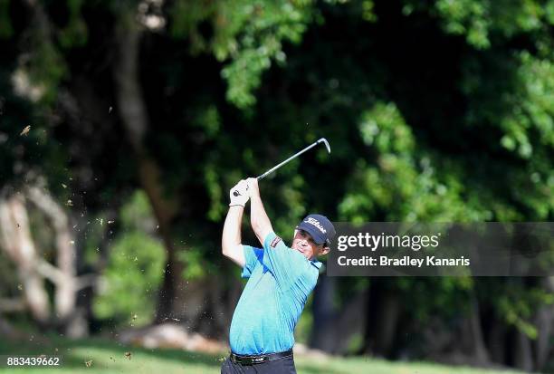 Greg Chalmers of Australia plays a shot on the 17th hole during day two of the Australian PGA Championship at Royal Pines Resort on December 1, 2017...