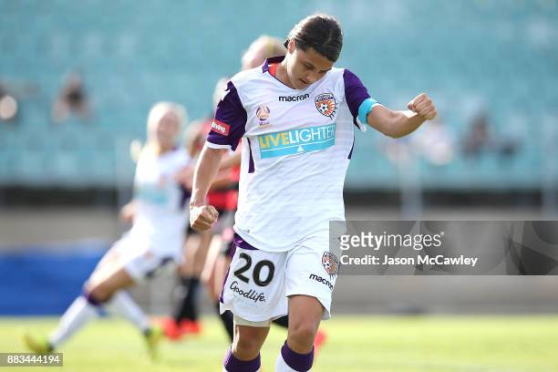 Samantha Kerr of the Glory celebrates scoring a goal during the round six W-League match between the Western Sydney Wanderers and the Perth Glory at...