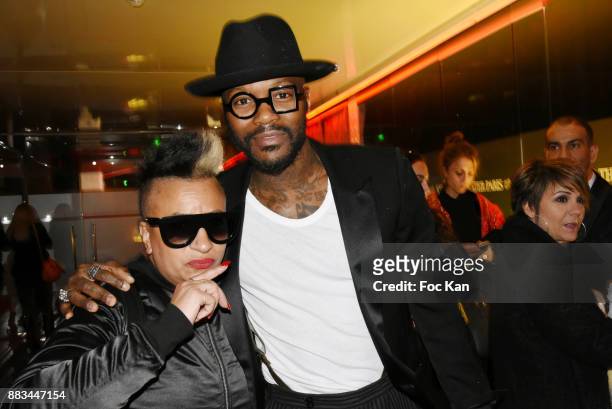 Fashion designer Nadia Toure and footballer Djibril Cisse attend 'Les Diamants de L'Orient' Nadia Toure Streetwear Fashion Show at VIP Room Theater...