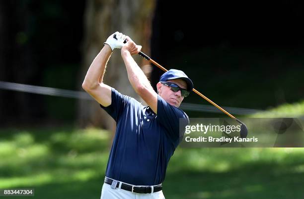 Nick O'Hern of Australia plays a shot during day two of the Australian PGA Championship at Royal Pines Resort on December 1, 2017 in Gold Coast,...