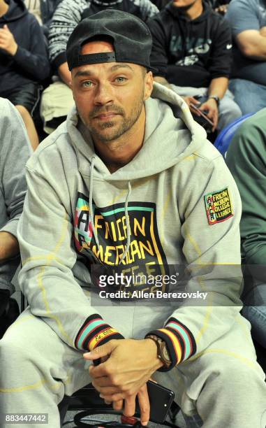 Actor Jesse Williams attends a basketball game between the Los Angeles Clippers and the Utah Jazz at Staples Center on November 30, 2017 in Los...
