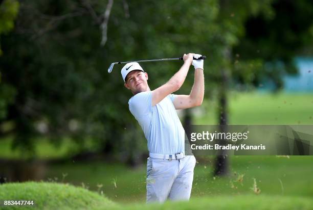Alexander Knappe of Germany plays a shot on the 18th hole during day two of the Australian PGA Championship at Royal Pines Resort on December 1, 2017...