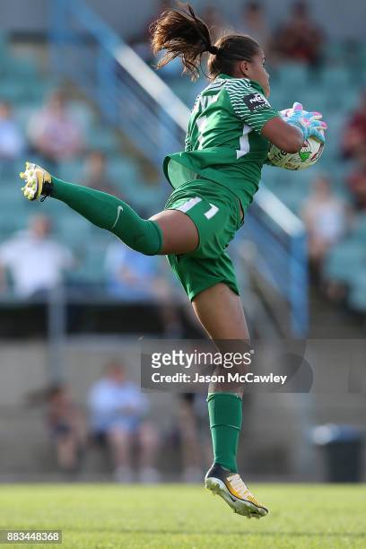 Jada Mathyssen-Whyman of the Wanderers makes a save during the round six W-League match between the Western Sydney Wanderers and the Perth Glory at...
