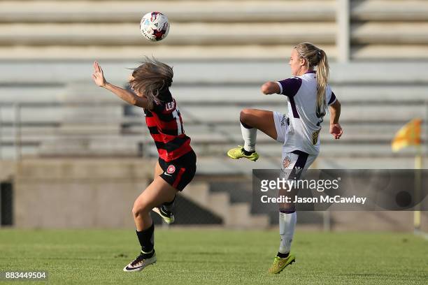 Rachel Hill of the Glory kicks during the round six W-League match between the Western Sydney Wanderers and the Perth Glory at Marconi Stadium on...