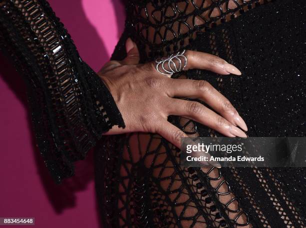 Singer Mary J. Blige, ring and manicure detail, arrives at Billboard Women In Music 2017 at The Ray Dolby Ballroom at Hollywood & Highland Center on...