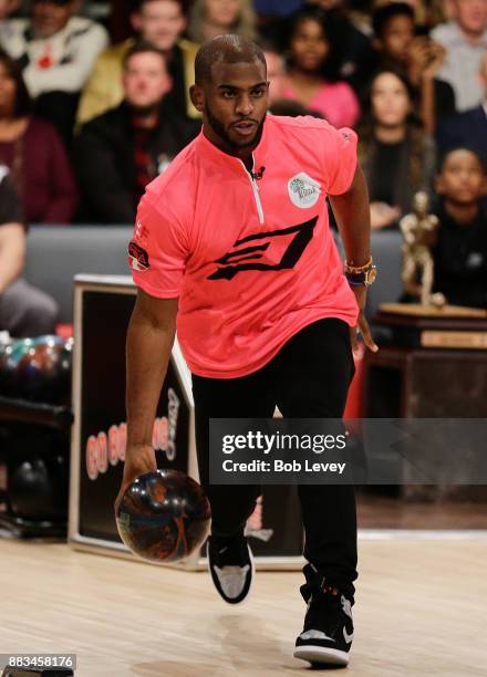 Chris Paul of the Houston Rockets attends the State Farm Chris Paul PBA Celebrity Invitational at the Bowlero Woodlands on November 30, 2017 in The...