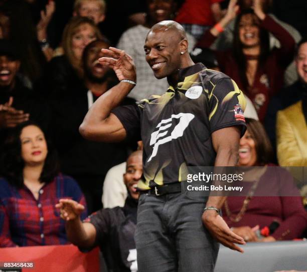 Former professional football player Terrell Owens attends the State Farm Chris Paul PBA Celebrity Invitational at the Bowlero Woodlands on November...