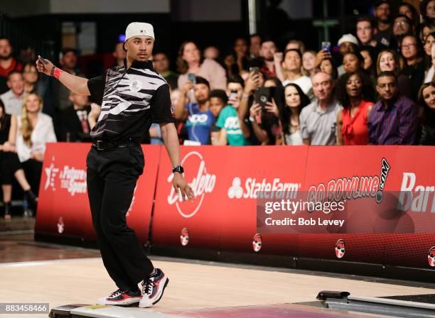 Pro baseball player Mookie Betts attends the State Farm Chris Paul PBA Celebrity Invitational at the Bowlero Woodlands on November 30, 2017 in The...