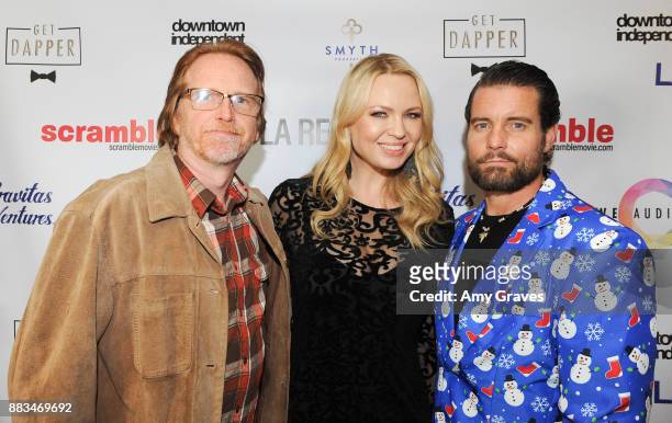 Courtney Gains, Irina Voronina and Damien Puckler attend the "Scramble" Feature Film Worldwide Premiere on November 30, 2017 in Los Angeles,...