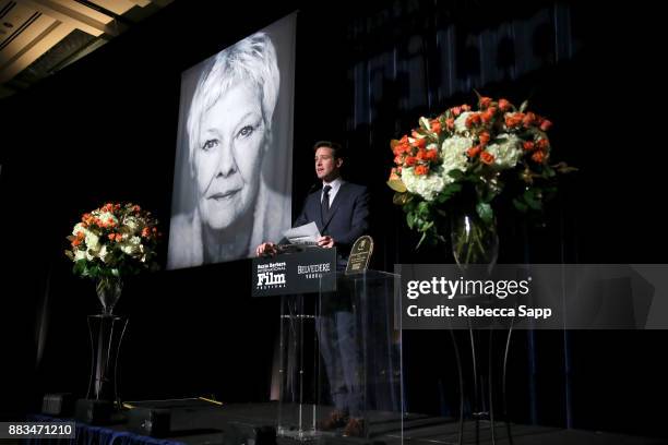 Armie Hammer speaks onstage at Santa Barbara International Film Festival Kirk Douglas Award of Excellence Dinner sponsored by Belvedere Vodka...