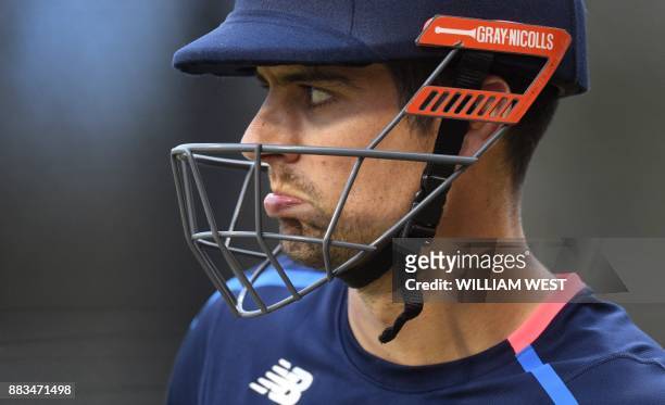 England batsman Alastair Cook waits to bat in the nets during training ahead of the second Ashes cricket Test match against Australia in Adelaide in...