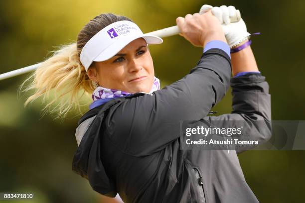 Carley Booth of Scotland hits her tee shot on the 2nd hole during the first round of the Queens at Miyoshi Country Club on December 1, 2017 in...