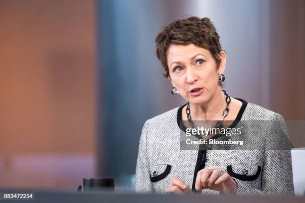 Inga Beale, chief executive officer of Lloyd's of London, speaks during a Bloomberg Television interview in London, U.K., on Friday, Dec. 1, 2017....