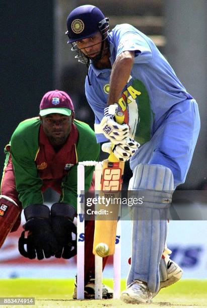 Indian batsman Venkatsai Laxman hits a ball during the 2nd One-Day international match between India and West Indies at Vidarbha Cricket Association...