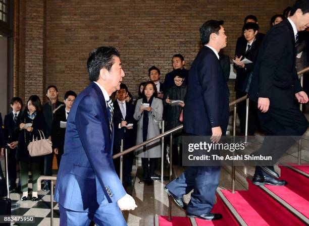 Prime Minister Shinzo Abe is seen prior to a meeting of the Imperial Household Council on December 1, 2017 in Tokyo, Japan. Prime Minister Shinzo Abe...