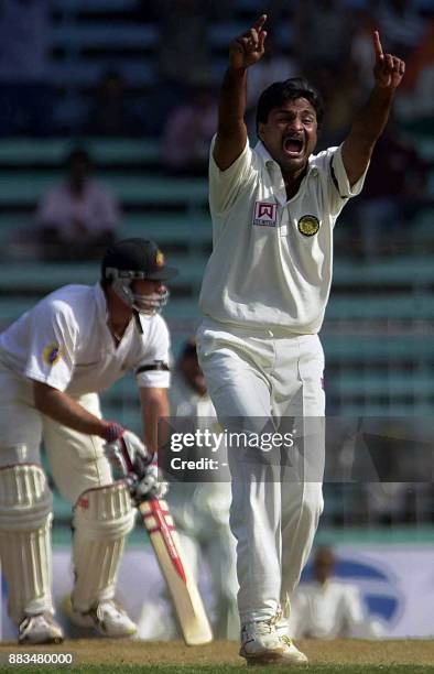 Indian seamer Javagal Srinath unsuccessfully appeals for a Leg Before Wicket dismissal of Australian batsman Justin Langer on the second day of the...