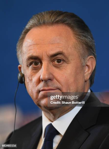 The Russian deputy prime minister Vitaly Mutko talks to the media during a talk show presentation prior to the 2018 FIFA World Cup Draw at the...