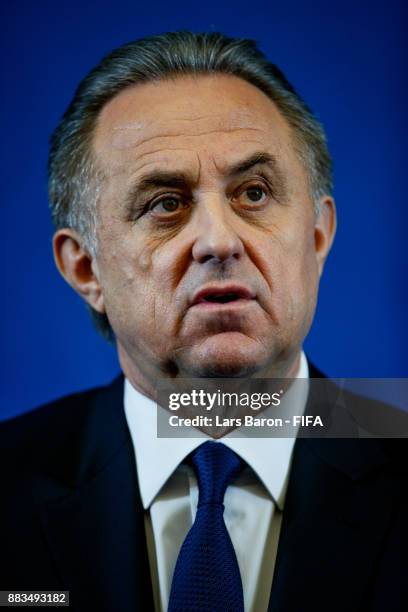 The Russian deputy prime minister Vitaly Mutko talks to the media during a talk show presentation prior to the 2018 FIFA World Cup Draw at the...