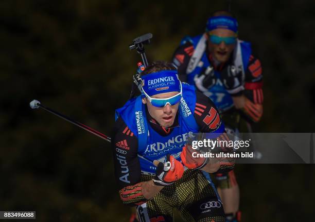 Simon Schmepp beim Laufen waehrend dem 20km Einzelrennen der Herren bei der IBU Biathlon Weltmeisterschaft am 16. Februar 2017 in Hochfilzen .