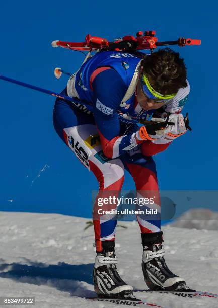 Ole Einar Bjoerndalen beim Laufen waehrend dem 20km Einzelrennen der Herren bei der IBU Biathlon Weltmeisterschaft am 16. Februar 2017 in Hochfilzen .