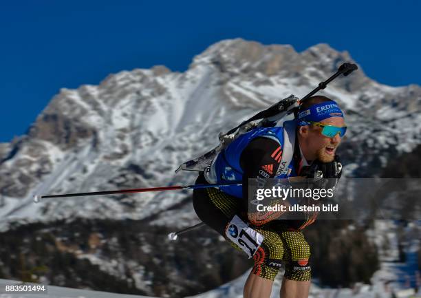 Erik Lesser beim Laufen waehrend dem 20km Einzelrennen der Herren bei der IBU Biathlon Weltmeisterschaft am 16. Februar 2017 in Hochfilzen .