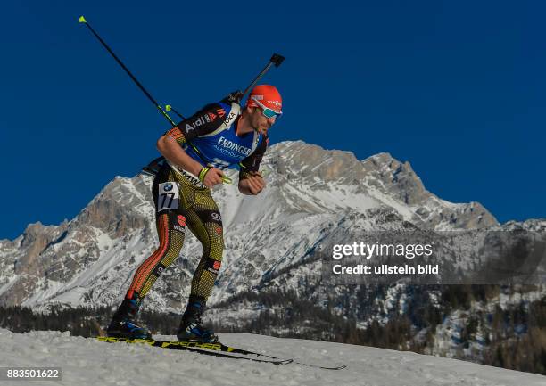 Arnd Peiffer beim Laufen waehrend dem 20km Einzelrennen der Herren bei der IBU Biathlon Weltmeisterschaft am 16. Februar 2017 in Hochfilzen .