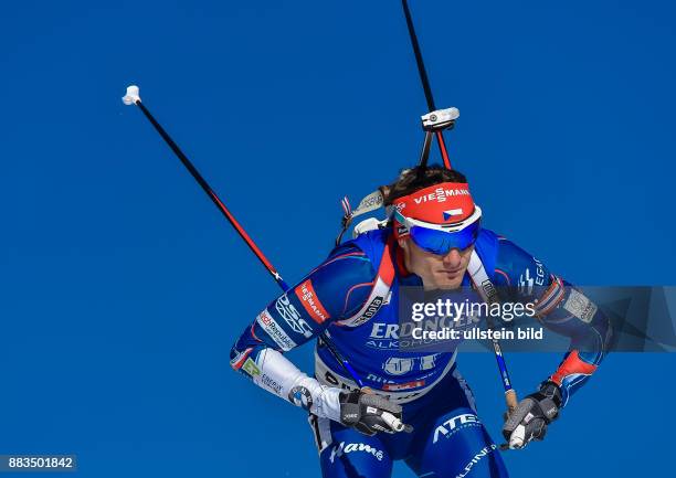 Ondrej Moravec beim Laufen waehrend dem 20km Einzelrennen der Herren bei der IBU Biathlon Weltmeisterschaft am 16. Februar 2017 in Hochfilzen .