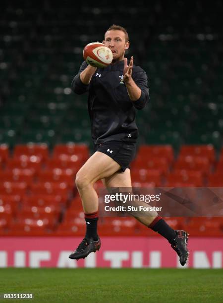 Wales player Hadleigh Parkes in action during Wales Captain's run ahead of their match against the South Africa Springboks at Principality Stadium on...