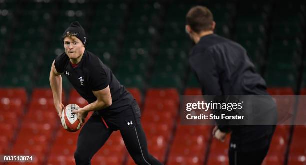 Wales scrum half Aled Davies in action during Wales Captain's run ahead of their match against the South Africa Springboks at Principality Stadium on...