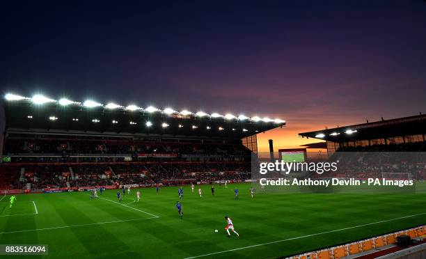 General view of the action during the Carabao Cup, Second Round match at the bet365 Stadium, Stoke