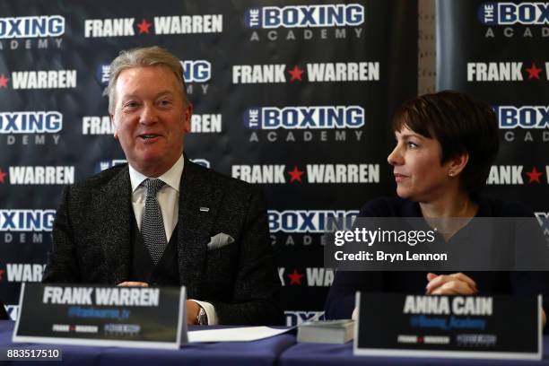 Boxing Promoter Frank Warren and The Boxing Academy CEO, Anna Cain, talk to the media during a Boxing Academy Press Conference on November 30, 2017...