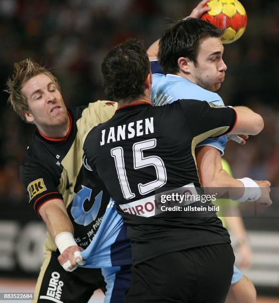 Handball Weltmeisterschaft 2007: Hauptrunde, Slowenien 35, Halle / Westfalen: Jure NATEK scheitert an Torsten JANSEN und Oliver ROGGISCH