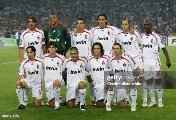Griechenland, Athen: UEFA Champions League, Saison 2006/2007, Finale, AC Mailand - FC Liverpool 2:1 - Mailands Aufstellung : hintere Reihe - Paolo...