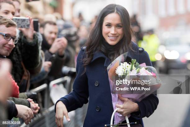 Actress Meghan Markle visits Nottingham for her first official public engagement with fiancee Prince Harry on December 1, 2017 in Nottingham,...