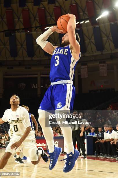 Graham Woodward of the Drake Bulldogs takes a jump shot during the quarterfinals of the Paradise Jam college basketball tournament against the Wake...