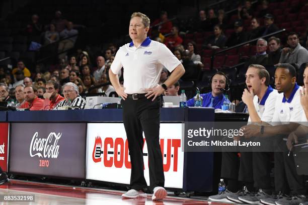 Head coach Niko Medved of the Drake Bulldogs looks on during the quarterfinals of the Paradise Jam college basketball tournament against the Wake...