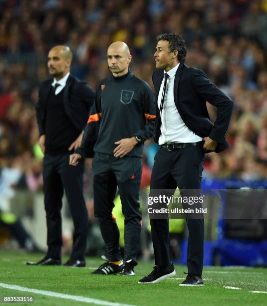 Barcelona - FC Bayern Muenchen Trainer Pep Guardiola und Trainer Luis Enrique an der Seitenlinie