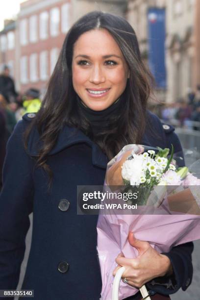 Actress Meghan Markle visits Nottingham for her first official public engagement with fiancee Prince Harry on December 1, 2017 in Nottingham,...