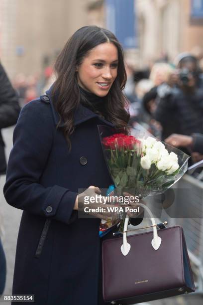 Actress Meghan Markle visits Nottingham for her first official public engagement with fiancee Prince Harry on December 1, 2017 in Nottingham,...