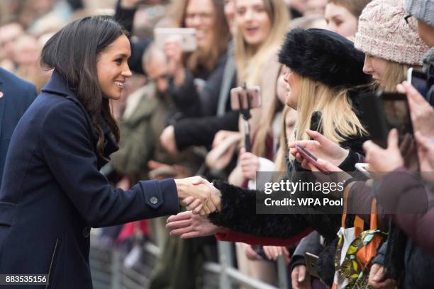 Actress Meghan Markle visits Nottingham for her first official public engagement with fiancee Prince Harry on December 1, 2017 in Nottingham,...