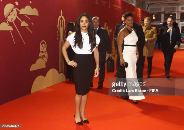 Former England footballer Alex Scott arrives prior to the Final Draw for the 2018 FIFA World Cup Russia at the State Kremlin Palace on December 1,...