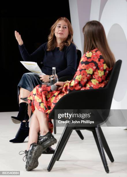 Oxfordshire, ENGLAND Alexandra Shulman and Emily Weiss speak on stage during #BoFVOICES on December 1, 2017 in Oxfordshire, England.
