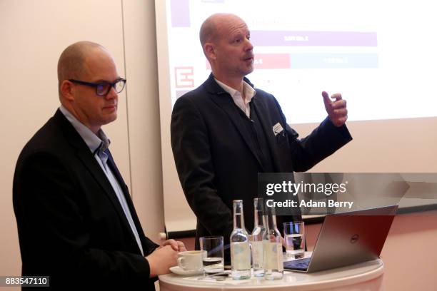 Oliver Castendyk, professor at the Hamburg Media School , and Joerg Mueller-Lietzkow, professor at the University of Paderborn, speak during the...