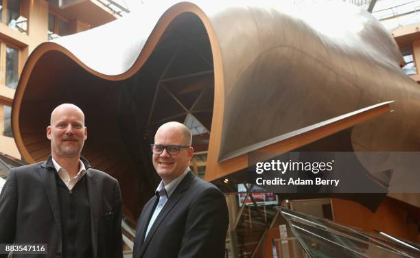 Oliver Castendyk, professor at the Hamburg Media School , and Joerg Mueller-Lietzkow, professor at the University of Paderborn, pose after the...