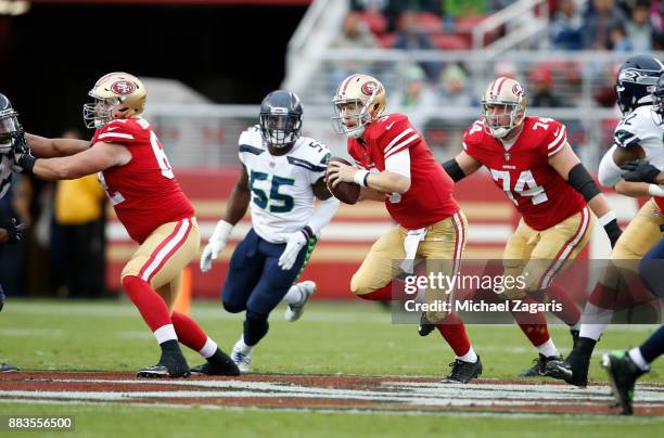 Beathard of the San Francisco 49ers rushes during the game against the Seattle Seahawks at Levi's Stadium on November 26, 2017 in Santa Clara,...