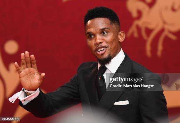 Samuel Eto'o arrives prior to the Final Draw for the 2018 FIFA World Cup Russia at the State Kremlin Palace on December 1, 2017 in Moscow, Russia.