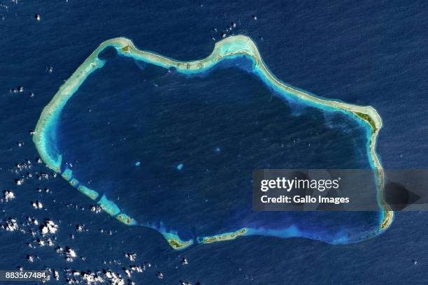 Satellite image of Bikini Atoll, part of the Marshall Islands in the Pacific Ocean on March 09, 2017.