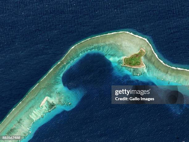 Satellite image of Castle Bravo Crater in Bikini Atoll, part of the Marshall Islands in the Pacific Ocean on March 09, 2017.