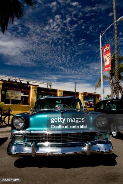 Vintage 1956 Chevrolet Bel Air at a car show in Pacific Beach, California.