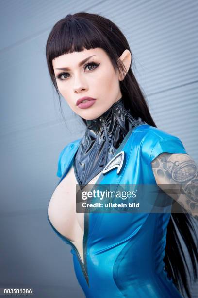 Cosplayer Vera Bambi from Niagara Falls, Canada as female Latex-version of Spock of "Star Trek" at the Comic-Con.